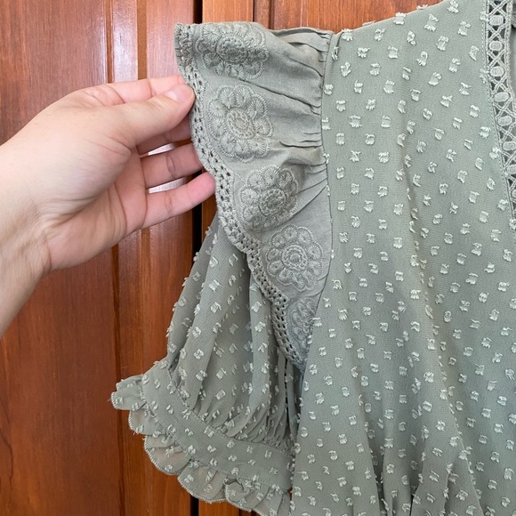 ASOS Tiered Green Maxi Dress Swiss Dot Pattern Size US 8 - Picture 3 of 6